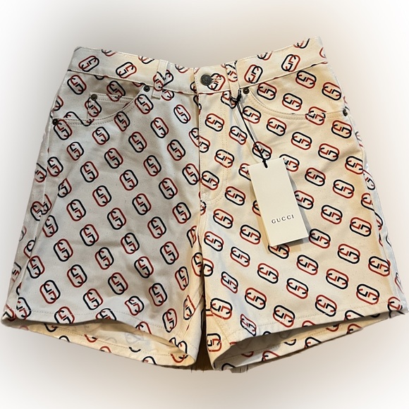 NWT GUCCI White Monogram Cotton Women’s Shorts Size 32